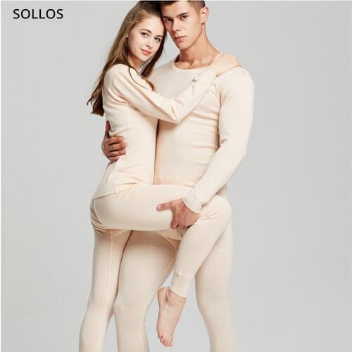 100% genuine merino wool thermal underwear women men sexy lingerie set inner wear Womens warm thermo long sleeve winter cloting