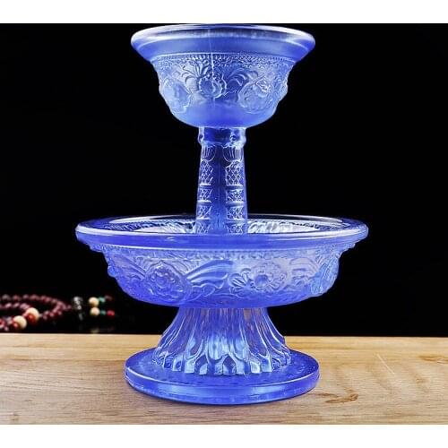 13.5cm Blue Resin Eight Auspicious Symbol Sacrificed Cups Set, Tibetan Buddhist Putting Decorate Ornaments