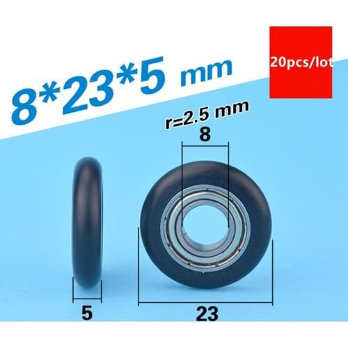 20pcs circular arc plastic coated bearing 688ZZ 688 8*23*5mm door window drawer roller POM nylon wrapped wheel pulley