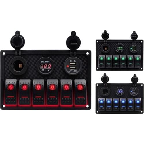 6 Gang Waterproof Marine Boat Rocker Switch Panel with LED Backlight for Car SUV Marine RV Truck Camper Boat
