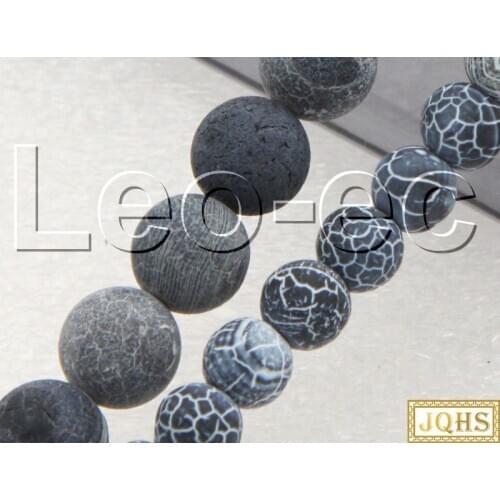 6mm 8mm round black Matte Crackle Agates Loose Strand For Jewelry Making 15" V1326