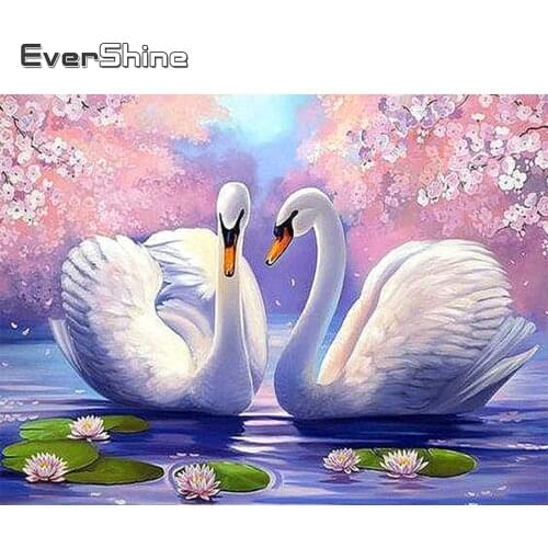 Evershine Diamond Painting Animals Swan Diamond Embroidery Full Square Diamond Mosaic Cartoon Cross Stitch Kit Diamond Beads Art