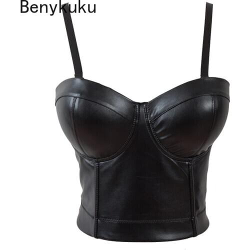 Women PU Leather Bra Crop Tops Gothic Push Up Bra Corsage Sexy Lingerie Corset Waist Trainer Fashion Party Club Wear Plus Size