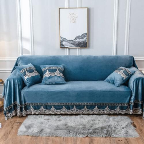 Sofa Couch Cover 1 2 3 4 Seater Plush Sofas Slipcover Vintage Lace Velvet Big Armchair Furniture Protector Anti-Slip Sofa Covers