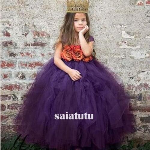 Photograph flower girl wedding dress children tulle party beauty contest model children purple dresses costume long Vestido