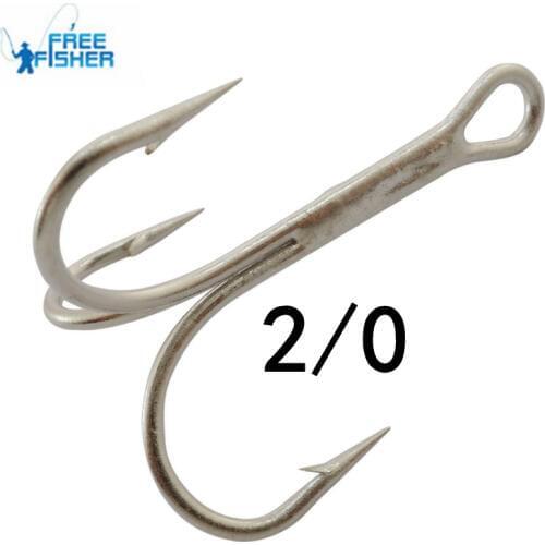 Free Fisher 3551 Fishing Hook High Carbon Steel 2/0# Treble Hooks Fishing Tackle Silver Fishing Tools 100pcs/pack Strong Hooks