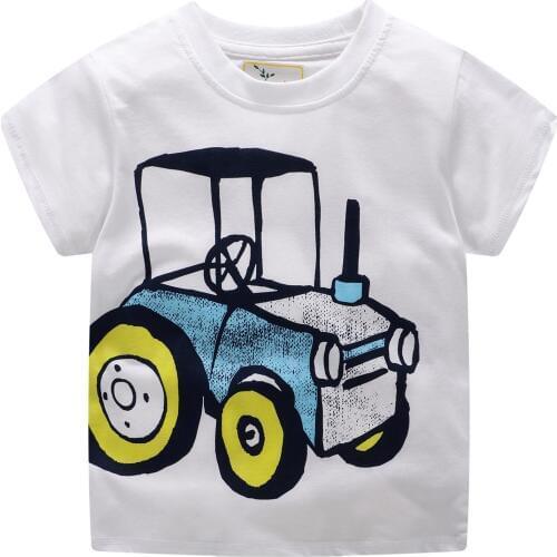 New 2019 Boys & Girls T-shirts Pop Cotton Short-sleeved T-shirts tractor Printing cartoons white Childrens clothing camisetas