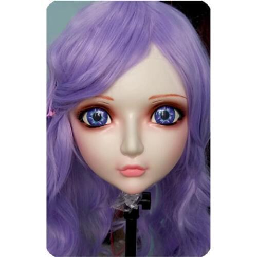 GL018) Women/Girl Sweet Resin Half Head Kigurumi BJD Mask Cosplay Japanese Anime Lifelike Lolita Mask Crossdressing Sex Doll