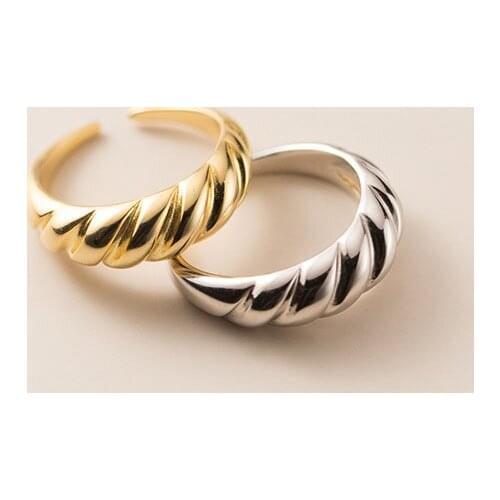 Solid 925 Sterling Silver Rings for Women Twisted Rope Open Adjustable Korean Fashion Minimalist Jewelry 2021