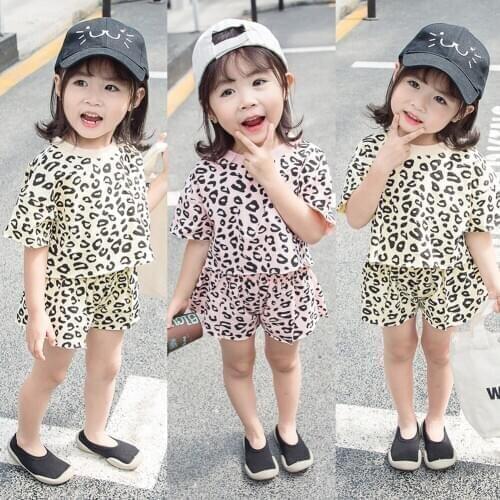 2Pcs Baby Girl Clothes sets Leopard Print T-shirt Top+Shorts Outfit Fashion Baby Summer Clothing Outfits
