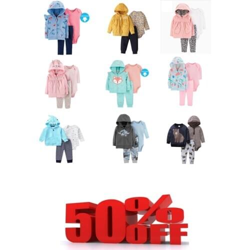 Baby boy girl clothes set long sleeve hooded jacket+romper+pant cotton unisex newborn clothing 2020 cartoon animal outfit 6-24M