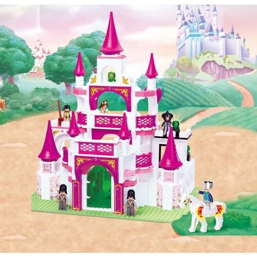 SLuban Pink Romantic Castle Prince Play House Building Blocks Many Minifigures Childrens Educational Toys Gift for Childs