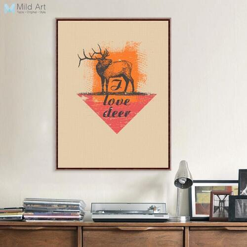Brown Modern Minimalist Vintage Retro Animal Pop Large Poster Prints Love Deer Canvas Paintings Letter Quote Home Wall Art Gifts
