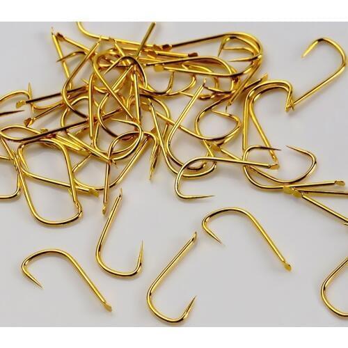 50pcs Non-barb Hook Golden Stingless hook High Carbon Steel Fish Hook Barbed fishhook for earthworm grubs Fishing Accessories