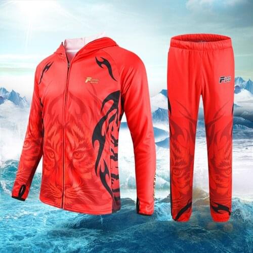 Classic Red Fishing Uniform UV Breathable Lightweight Sun Protection Clothes Summer Autumn Unisex Outdoors Top Pants Tiger Ropa