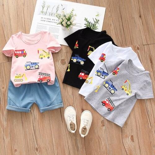 Summer Baby Boys Clothes Set 6M-5T Lovely Casual Short Sleeve Cartoon Car Print T-shirt+Shorts 2pcs Costume Set