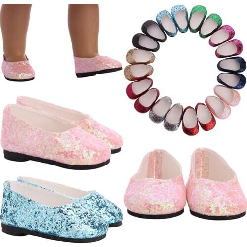 Luckdoll 10 Colors Sequins Shoes Fit 18 Inch American&43 CM Baby Doll Clothes Accessories,Girls Toys,Generation,Birthday Gift
