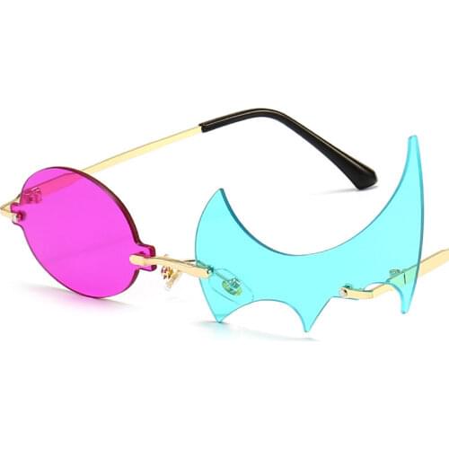 Trendy Unique Rimless Round Flame Shape Sunglasses Women Vintage Clear Ocean Lens Eyewear Men Irregular Sun Glasses UV400