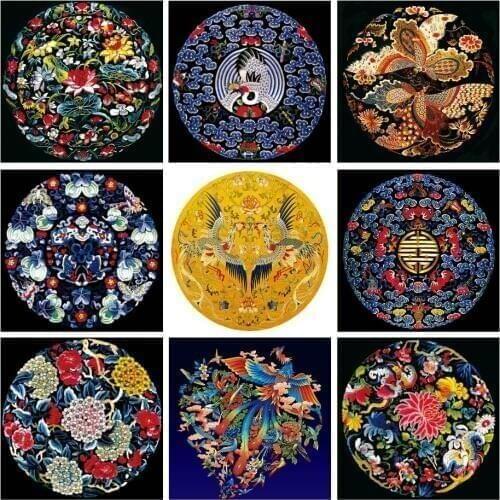 Handmade Needlework,DMC DIY cross-stitch,Full embroidery kits,Lotus Flowers Phoenix Patterns Chinese Totem Cross Stitch kit