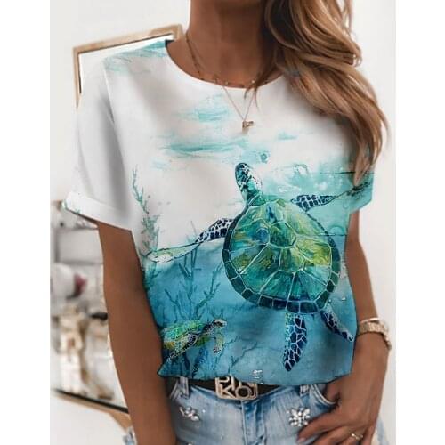 NEW Women 3D Sea Turtle Print T-shirts Cute Dolphin T Shirt Girls Summer Tees Top Clothing Funny Ocean Scene Clothes Casual Tops
