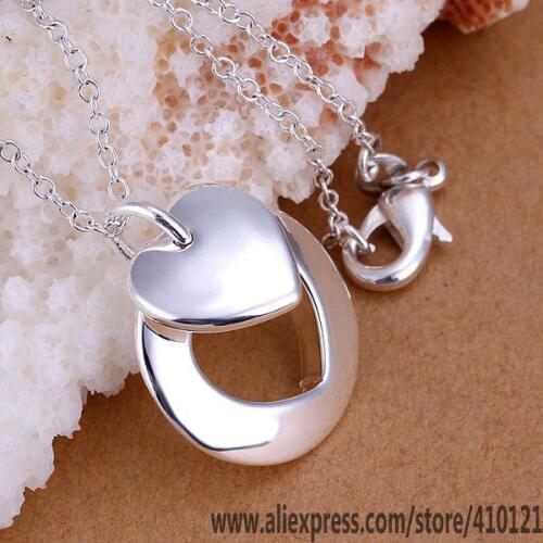 P015_2 Lucky Charm Silver Color Pendants For Women Jewelry Necklace Women Accessories Fashion Pendant Couple Heart /fiqanzxa