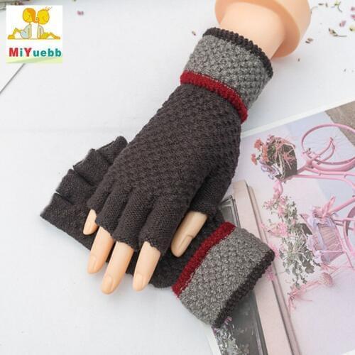 Adult man woman Knit Gloves Winter Warm student Boy girl Half finger Flip cover Gloves ST7
