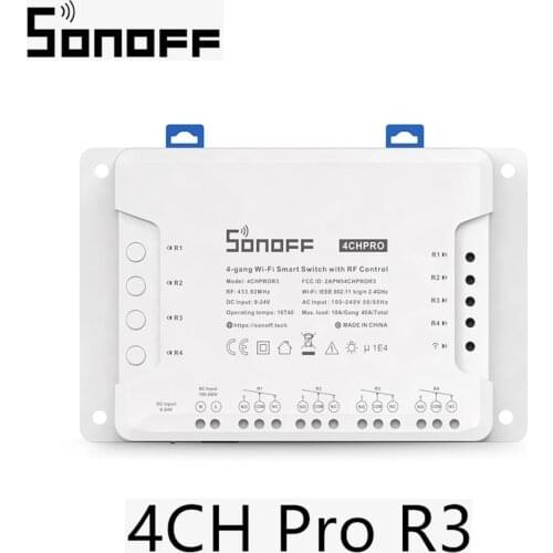 Sonoff 4CH PRO R3 4 Gang RF 433Mhz Switch Support Interlock Self-locking Inching 3 Working Modes eWeLink APP Alexa Google Home