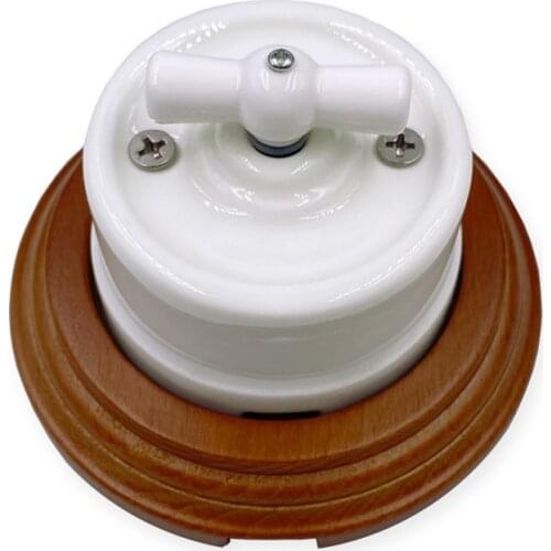Retro Ceramic Rotary Switch Wall Lamp Knob Ceramic Switch 1-3 Hole Brown Wooden Base