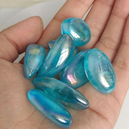 Natural Quartz Electroplating Blue Gravel Crystal Colorful Angel Aura Breakstone Minerals Healing Energy Decoration w