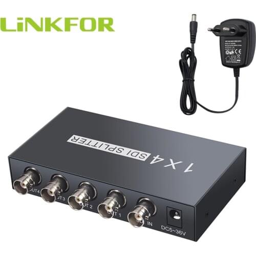LiNKFOR SDI Splitter 1x4 1 in to 4 Out SDI Splitter Supports SD/HD/3G-SDI Repeater Extender with Power Adapter