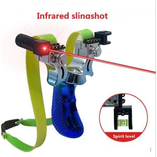 2020 New Laser Aiming Slingshot High Precision Outdoor Hunting Catapult with Flat Rubber Band Outdoor Game Sling Shot Set