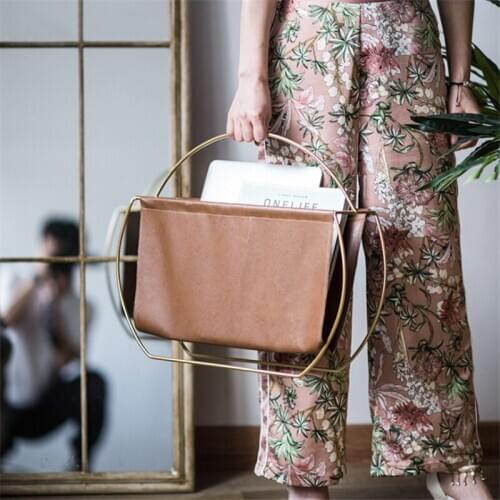 Nordic PU Leather Metal Gold Bookshelf Iron File Book Organizer Shelves Magazine Holder Book Rack Home Decoration Accessories