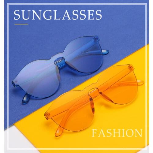Sunglasses Trendy Candy Color Universal Summer Transparent Rimless Round Plastic UV400 Lens Sunglasses Beach Driving Eyewear