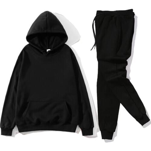 Custom Logo Print Hoodie + Pants Unisex Wholesale DIY Sweatshirt Warm Pullover Hoodie Set Polyester