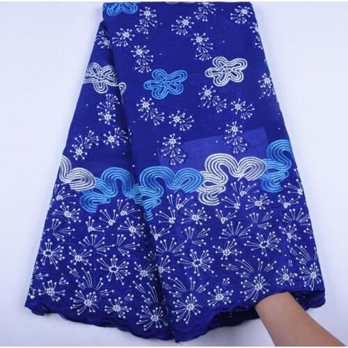 High Quality Nigeria Lace Fabric Blue Swiss Cotton Fabric Latest Swiss Voile Lace In Switzerland With Stones For Dress SewsF1560