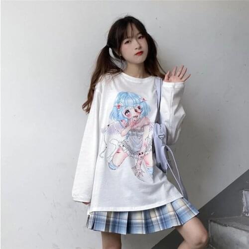 Oversized Female Anime Hoodie Women Tops Long Sleeve Punk Japanese Style Kawaii Sweatshirt Women Pullovers Harajuku Streetwear