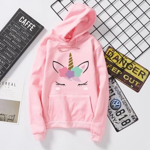 Winter Kawaii Ladies Hoodies Full Sleeve Cute Unicorn Print Sweatshirt Women Casual Pullover S-3XL All-match Loose Couples New