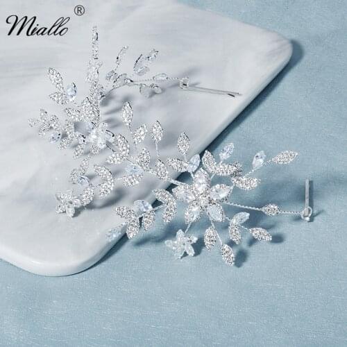 Miallo Fashion Zircon Flower Headband for Women Hair Accessories Wedding Silver Color Hair Jewelry Bridal Headpiece Prom Gifts