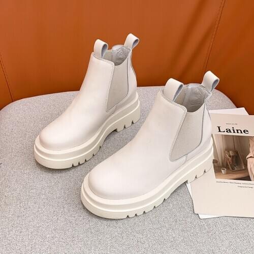 Winter Warm Women Boots Leather Thick Sole Black Casual Elastic Working Womens Shoes New Fashion Non-slip Motorcycle Nude Boots