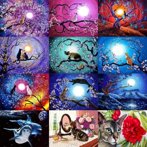 Animal cat 5D Diamond painting sticker round mosaic diamond embroidery cross stitch home decor craft