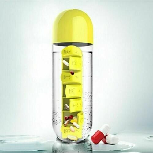 600ml Sports Water Bottle with Pill Box 2 in 1 Capsule Removable Daily Organiser