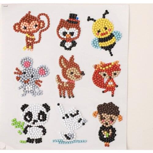 9pcs Panda Monkey Pattern Diamond stickers for kids Diamond Mosaic Embroidery Cross Stitch DIY Decor for notebooks Phone Cup