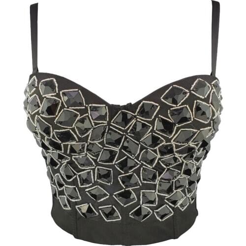 2021 Acrylic Shine Beading Performance Party Sexy Top Vest Crop Top Women To Wear Out Push Up Bralette Bra Corset Tops Clothes