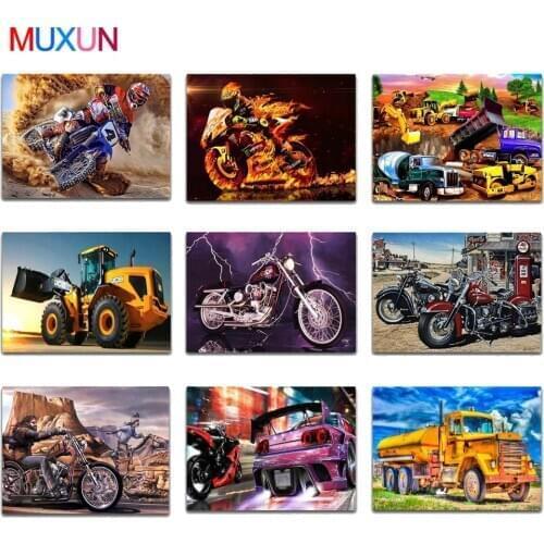 Diamond Painting Cartoon Car Bus Motorcycle Cross Stitch Tractor Round Diamond Mosaic Full Square Diamond Color For Hobby H898