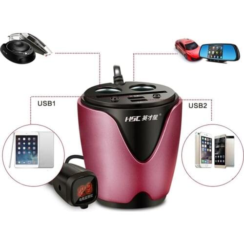 12-24V 2.1/1A output 2 USB Car Charger Voltage Current Display Quick Charger Car Cup Holder Car Cigarette Lighter Socket Adapter