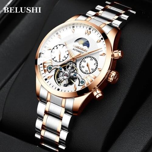 BELUSHI Men Watches New Luxury Automatic Watch Luminous Waterproof Stainless Steel Business Mechanical Wristwatch Relojes Hombre