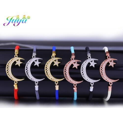 Juya 6 Colors Adjustable Thread Chains Crescent Moon Star Allah Bracelets For Women Men Ramadan Kareem EID Mubarak Gift Jewelry