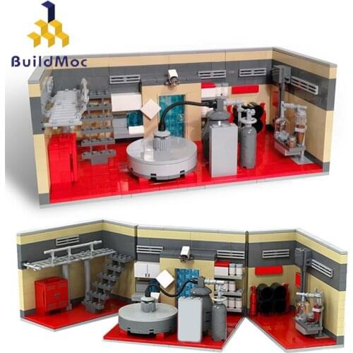 Buildmoc Ideas Classic TV Breaking-Bad Lab Walt White Chemistry Laboratory Room City House Building Blocks Toys For Children