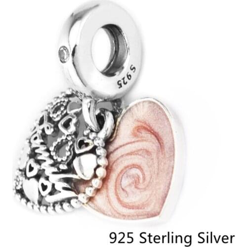 CKK Love Makes A Family Dangle Charm, Pink Enamel 925 Sterling Silver Beads Original Jewelry Fits For Bracelets