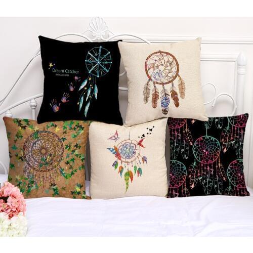 Decorative Pillow Cushion Case Color Dream Catcher Print Pillowcase 17.5 Inch Cotton Linen Chair Seat Throw Pillow Cover C1082